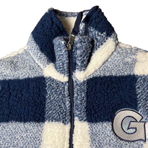 Boxercraft Blue Plaid Sherpa Jacket Georgetown University Patch Logo Mens Size S - Picture 3 of 7